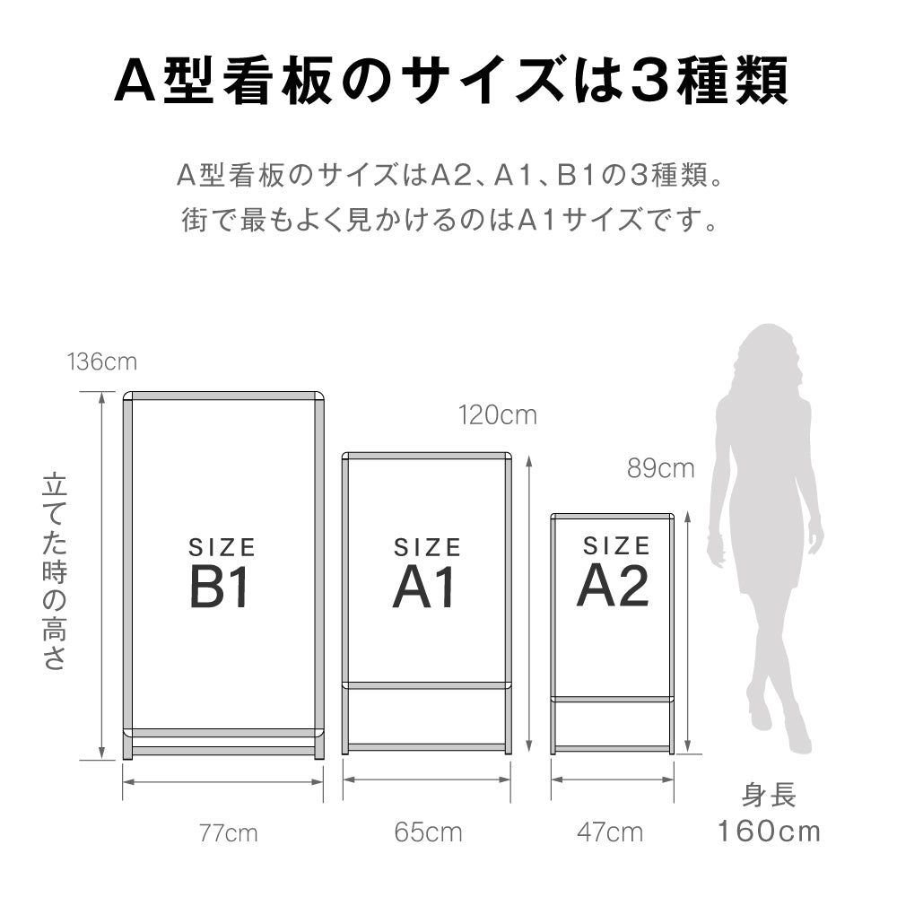 A1サイズ対応折り畳み可能クリップ式 A型スタンド看板 （片面表示)　ブラック